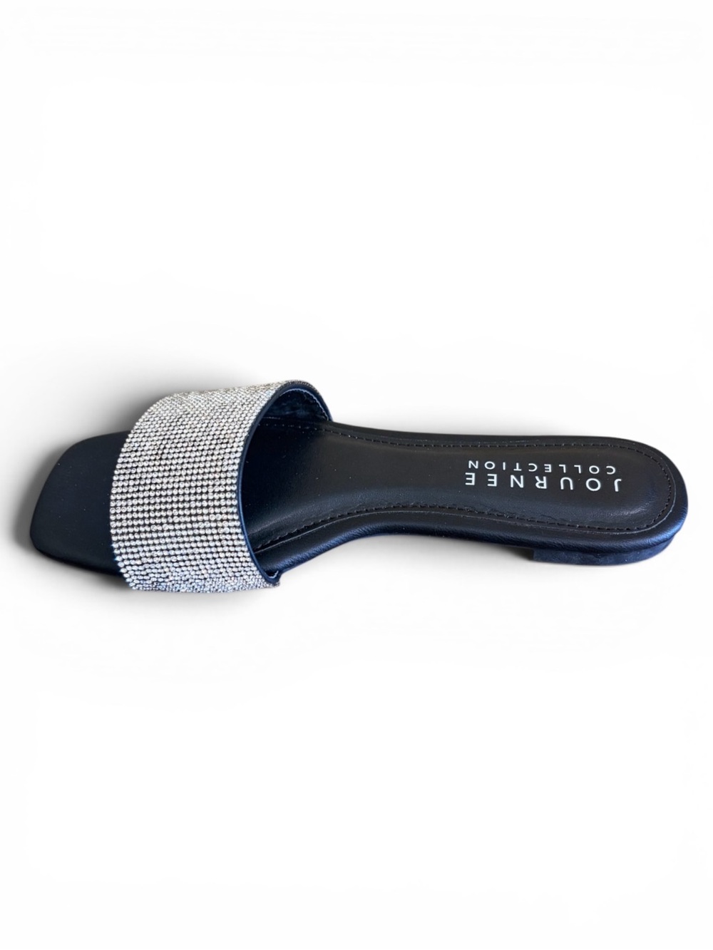 Journee Collection Black Slide Sandal with Silver Rhinestone Strap‎ - Size 7